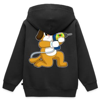 Hund Handwerker Bohrmaschine Handwerk - Kinder Premium Organic Zip Hoodie - Schwarz - Hinten - AI Model Kid Male (0cm)