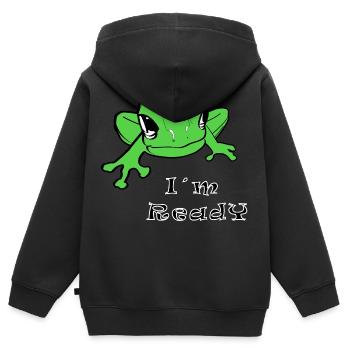 grüner Frosch startklar - Kinder Premium Organic Zip Hoodie - Schwarz - Hinten - AI Model Kid Male (0cm)