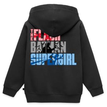The Flash Schriftzug Mit Batman Und Supergirl - Kinder Premium Organic Zip Hoodie - Schwarz - Hinten - AI Model Kid Male (0cm)