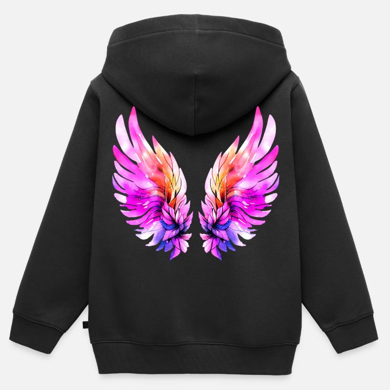 Leuchtend rosa Engelsflügel - Sweat Premium à capuche zippé enfant bio - noir