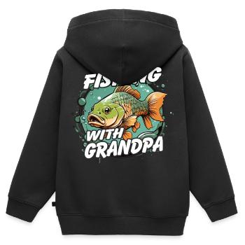 Pêche avec papa avec un design de poisson coloré - Sweat Premium à capuche zippé enfant bio - noir - Dos - AI Model Kid Male (0cm)