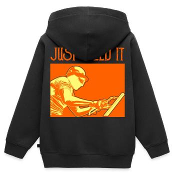 Schweißer Witz - Kinder Premium Organic Zip Hoodie - Schwarz - Hinten - AI Model Kid Male (0cm)