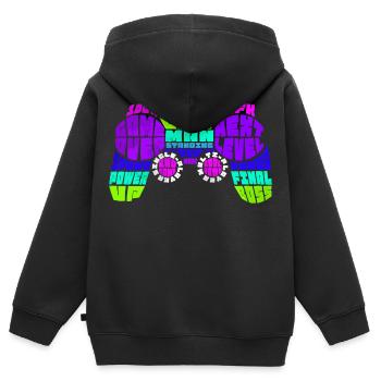 "Gamer Typo Controller" - Kinder Premium Organic Zip Hoodie - Schwarz - Hinten - AI Model Kid Male (0cm)