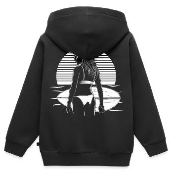 Weiblicher Surfer - Kinder Premium Organic Zip Hoodie - Schwarz - Hinten - AI Model Kid Male (0cm)
