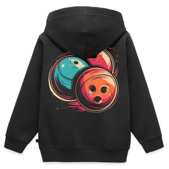 Boules de bowling Synthwave - Sweat Premium à capuche zippé enfant bio - noir - Dos - AI Model Kid Male (0cm)