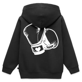 Croquis de gants de boxe - Sweat Premium à capuche zippé enfant bio - noir - Dos - AI Model Kid Male (0cm)