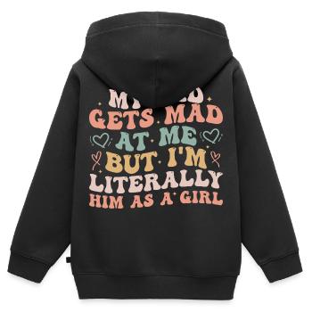 dad gets mad at me but I'm Literally him as a Girl - Sweat Premium à capuche zippé enfant bio - noir - Dos - AI Model Kid Male (0cm)