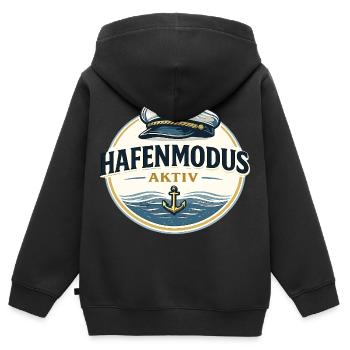 Hafenmodus aktiv maritimer Anker Spruch - Kinder Premium Organic Zip Hoodie - Schwarz - Hinten - AI Model Kid Male (0cm)