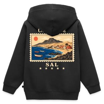 Kap Verde Sal Vintage Reisemarke - Kinder Premium Organic Zip Hoodie - Schwarz - Hinten - AI Model Kid Male (0cm)