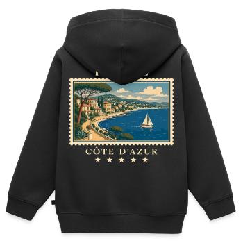 Frankreich Côte d’Azur Vintage Reisemarke - Kinder Premium Organic Zip Hoodie - Schwarz - Hinten - AI Model Kid Male (0cm)