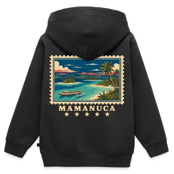 Marque de voyage vintage Mamanuca aux Fidji - Sweat Premium à capuche zippé enfant bio - noir - Dos - AI Model Kid Male (0cm)