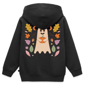 Pumpkin Hug Ghost - Kinder Premium Organic Zip Hoodie - Schwarz - Hinten - AI Model Kid Male (0cm)