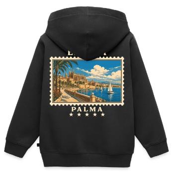 Spanien Palma de Mallorca Vintage Reisemarke - Kinder Premium Organic Zip Hoodie - Schwarz - Hinten - AI Model Kid Male (0cm)