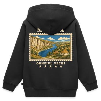 Moldau Orheiul Vechi Vintage Reisemarke - Kinder Premium Organic Zip Hoodie - Schwarz - Hinten - AI Model Kid Male (0cm)