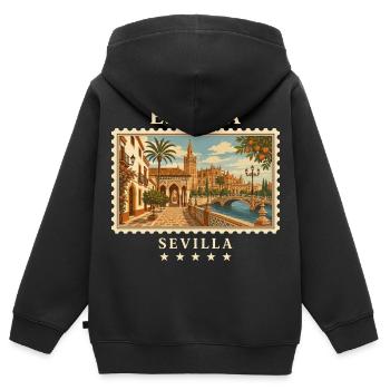 Spanien Sevilla Vintage Reisemarke - Kinder Premium Organic Zip Hoodie - Schwarz - Hinten - AI Model Kid Male (0cm)