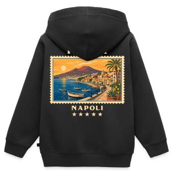 Italien Neapel Vintage Reisemarke - Kinder Premium Organic Zip Hoodie - Schwarz - Hinten - AI Model Kid Male (0cm)