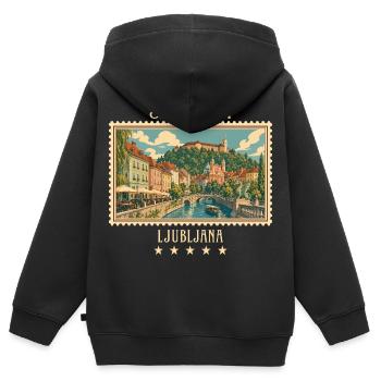 Slowenien Ljubljana Vintage Reisemarke - Kinder Premium Organic Zip Hoodie - Schwarz - Hinten - AI Model Kid Male (0cm)