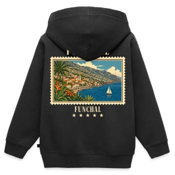 Portugal Funchal Vintage Reisemarke - Kinder Premium Organic Zip Hoodie - Schwarz - Hinten - AI Model Kid Male (0cm)