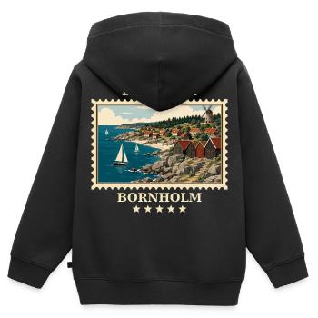 Dänemark Bornholm Vintage Reisemarke - Kinder Premium Organic Zip Hoodie - Schwarz - Hinten - AI Model Kid Male (0cm)