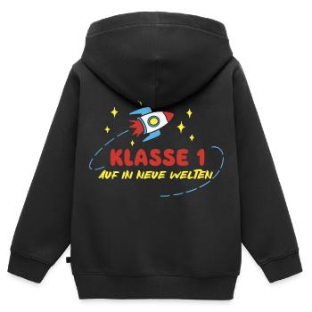 Klasse 1 - Einschulung - Rakete Weltraum - Kinder Premium Organic Zip Hoodie - Schwarz - Hinten - AI Model Kid Male (0cm)