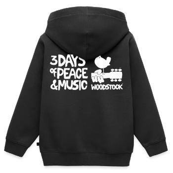 Woodstock Logo Weiß 3 Days Of Peace & Music - Kinder Premium Organic Zip Hoodie - Schwarz - Hinten - AI Model Kid Male (0cm)
