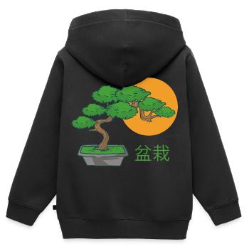 Bonsai Petit arbre - Sweat Premium à capuche zippé enfant bio - noir - Dos - AI Model Kid Male (0cm)