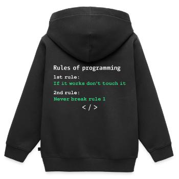 Règles de programmation - Sweat Premium à capuche zippé enfant bio - noir - Dos - AI Model Kid Male (0cm)