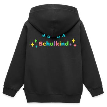 HURRA SCHULKIND - Einschulung Erstklässler - Kinder Premium Organic Zip Hoodie - Schwarz - Hinten - AI Model Kid Male (0cm)