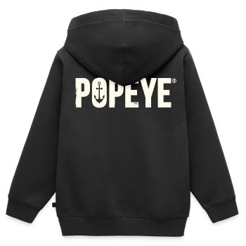 Popeye Weißes Logo - Kinder Premium Organic Zip Hoodie - Schwarz - Hinten - AI Model Kid Male (0cm)