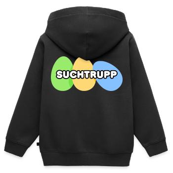 Oster Suchtrupp grün/gelb/blau neutral, Junge - Kinder Premium Organic Zip Hoodie - Schwarz - Hinten - AI Model Kid Male (0cm)