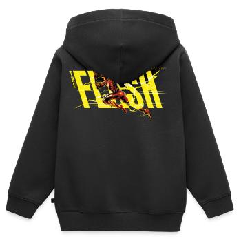 The Flash Rennt Gelbes Logo - Kinder Premium Organic Zip Hoodie - Schwarz - Hinten - AI Model Kid Male (0cm)