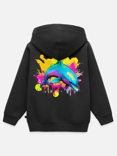Bunter Delfin - Kinder Premium Organic Zip Hoodie - Schwarz