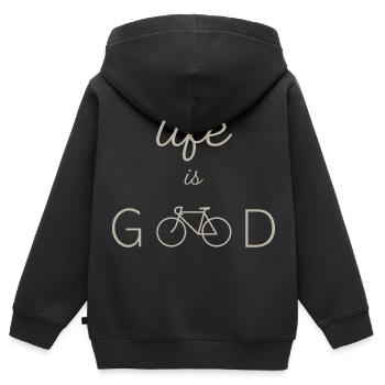 LIFE IS GOOD RENNRAD CREME - Kinder Premium Organic Zip Hoodie - Schwarz - Hinten - AI Model Kid Male (0cm)