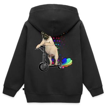Mops mit Blumenkranz auf Escooter Electricscooter - Kinder Premium Organic Zip Hoodie - Schwarz - Hinten - AI Model Kid Male (0cm)