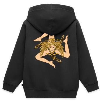 Sicile Trinacria - Sweat Premium à capuche zippé enfant bio - noir - Dos - AI Model Kid Male (0cm)