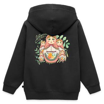Poupée Matriochka Russie Babushka - Sweat Premium à capuche zippé enfant bio - noir - Dos - AI Model Kid Male (0cm)