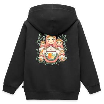 Poupée Matriochka Russie Babushka - Sweat Premium à capuche zippé enfant bio - noir - Dos - AI Model Kid Male (0cm)