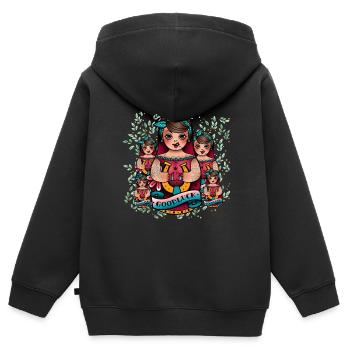 Poupée Matrouchka Russie Babouchka - Sweat Premium à capuche zippé enfant bio - noir - Dos - AI Model Kid Male (0cm)