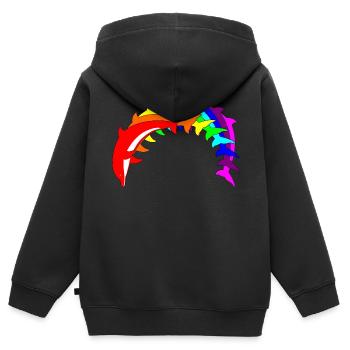 Dauphins arc-en-ciel - Sweat Premium à capuche zippé enfant bio - noir - Dos - AI Model Kid Male (0cm)