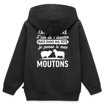 Je pense à mes moutons - Sweat Premium à capuche zippé enfant bio - noir - Dos - AI Model Kid Male (0cm)