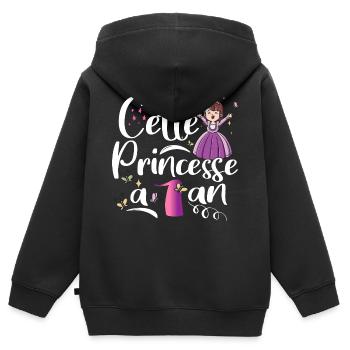 Anniversaire 1 an Bébé Princesse Cadeau - Sweat Premium à capuche zippé enfant bio - noir - Dos - AI Model Kid Male (0cm)