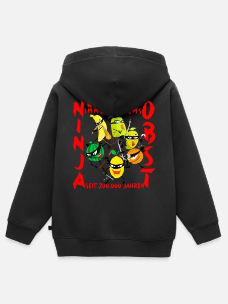 Ninja Obst - Kinder Premium Organic Zip Hoodie - Schwarz