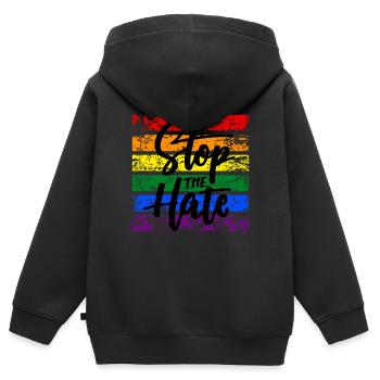 LGBTQ Stop the Hate - Kinder Premium Organic Zip Hoodie - Schwarz - Hinten - AI Model Kid Male (0cm)
