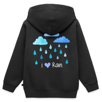 Ich liebe Regen, Regentropfen, Wetter Wolken, nass - Kinder Premium Organic Zip Hoodie - Schwarz - Hinten - AI Model Kid Male (0cm)