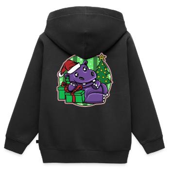 Weihnachten Ugly Christmas Xmas Hippopotamus - Kinder Premium Organic Zip Hoodie - Schwarz - Hinten - AI Model Kid Male (0cm)