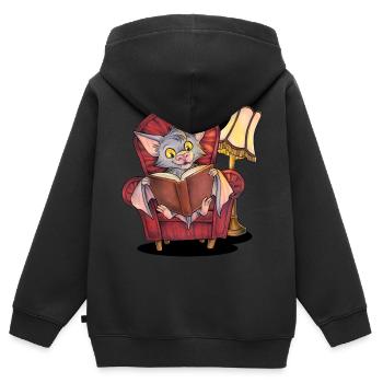 Niedliche Lesende Fledermaus mit Buch im Sessel - Kinder Premium Organic Zip Hoodie - Schwarz - Hinten - AI Model Kid Male (0cm)