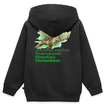 GRÜNE MEERESSCHILDKRÖTE - Kinder Premium Organic Zip Hoodie - Schwarz - Hinten - AI Model Kid Male (0cm)