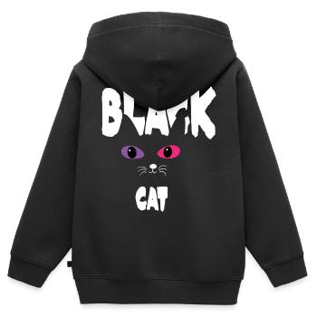 Schwarz Weiße Katze - Kinder Premium Organic Zip Hoodie - Schwarz - Hinten - AI Model Kid Male (0cm)