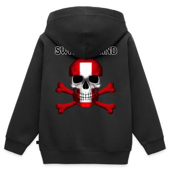 Skull Jolly Roger Pirate Flag Switzerland R6Z - Kinder Premium Organic Zip Hoodie - Schwarz - Hinten - AI Model Kid Male (0cm)