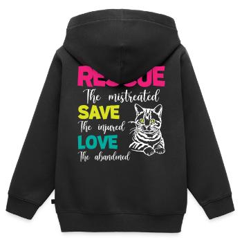 Sauver sauver les chats d’amour - Sweat Premium à capuche zippé enfant bio - noir - Dos - AI Model Kid Male (0cm)